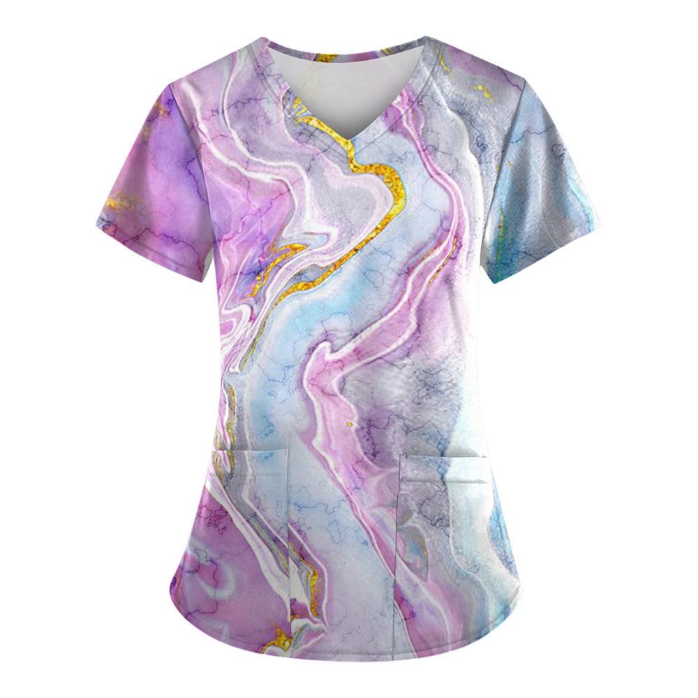 

Women s T-shirt V-neck Nurse Uniform Casual Short Sleeved Women s Color Blocked T-shirt 6XL