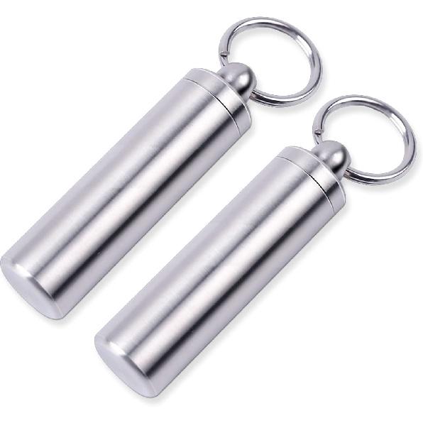 Pill Holder Keychain,Portable Waterproof Single Chamber Stainless Steel Pill Container,Small Pill Box Case for Outdoor Travel Camping - 2 Pack