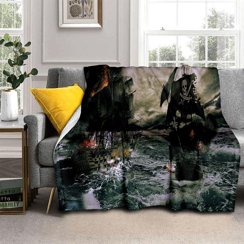 3D Pirate Ship Boat,Barque,Sailboat Blanket,Soft Throw Blanket for Home Bedroom Bed Sofa Picnic Travel Office Cover Blanket Kids