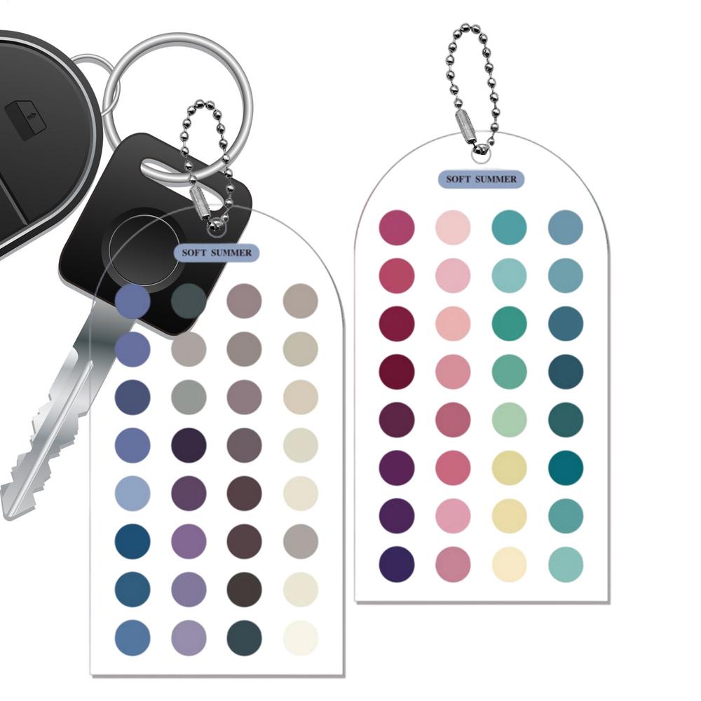 2 Stück Farbanalyse-Vorlagenkarten Beidseitiger Leitfaden Acryl-Farbabgleichsführer mit Perlenkette für Outfit, Make-up, Kleidung