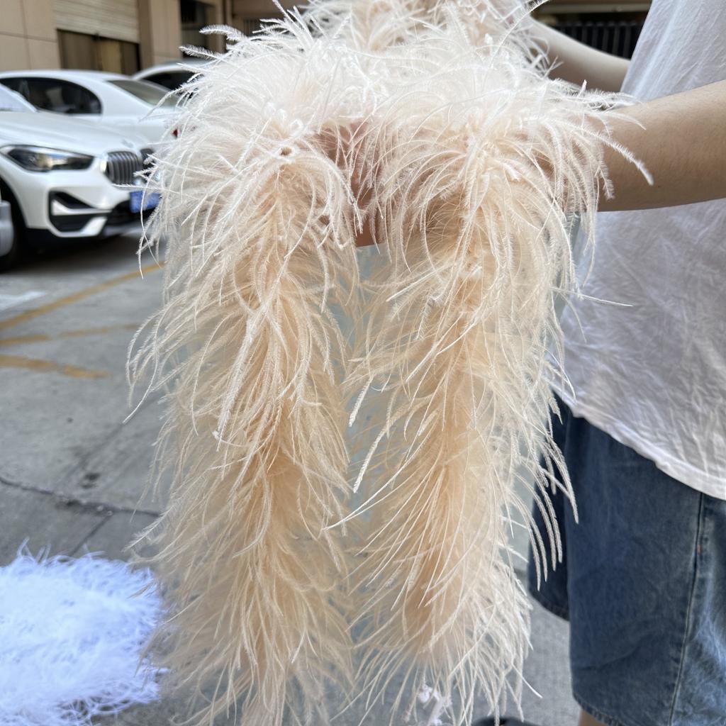 2M Red Ostrich Feathers Boa 1-10Ply Thick Natural Feather Shawl for Wedding Clothing Decoration Sewing Plumes Crafts Accessory
