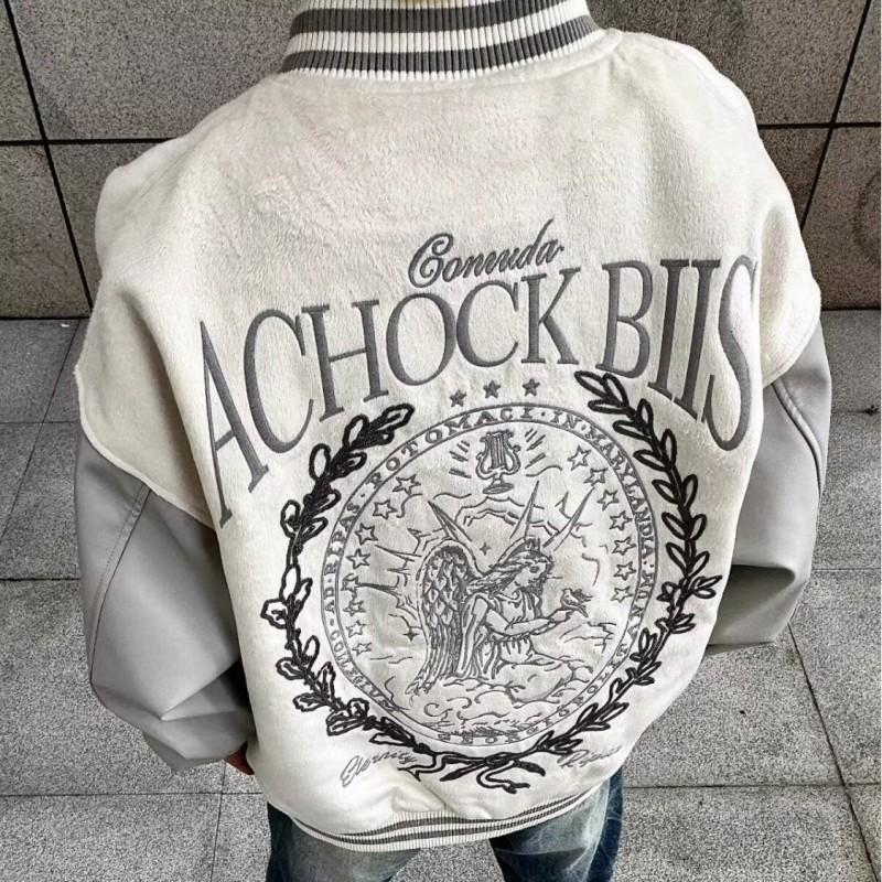 Unisex Streetwear Baseball Jacket Casual Oversized Bomber With Letter Embroidery Color Block Design