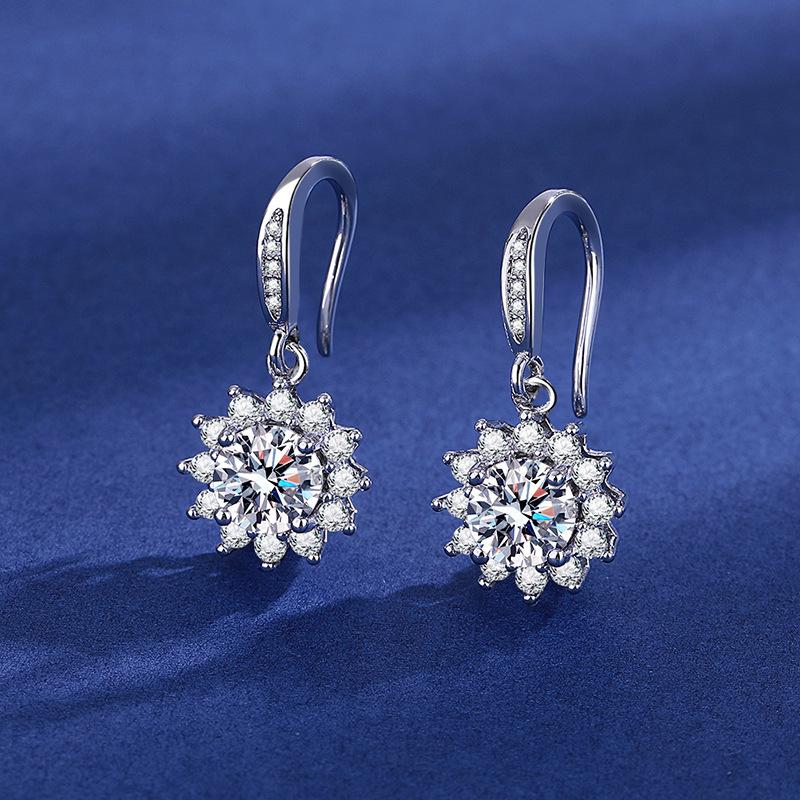 Simulated Moissanite Sunflower Stud Earrings for Women - One Carat