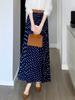 Summer New French High Waist Polka Dot Pleated Skirt Women Loose and Thin Temperament Drape a Word Medium and Long Skirt