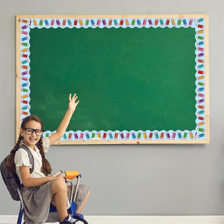 6 Pcs Bulletin Board Borders Pencil Print Border Trim Decorative Sticker Bulletin Border Trim for Classroom Decorations