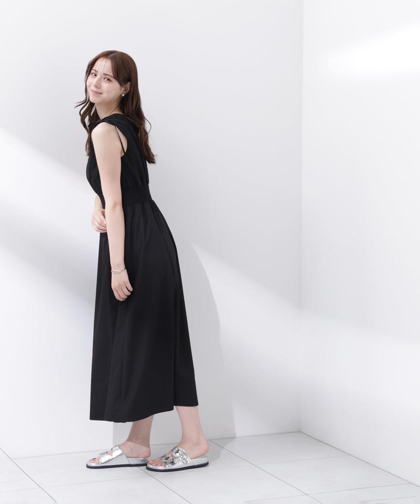 BODY Shoulder Ribbon Gathered Dress [PROPOTION DRESSING] [Black/S]