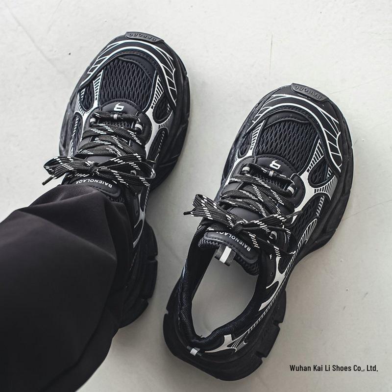 Men's Black Retro Dad Sneakers: Trendy, Breathable, Versatile Casual Sports Shoes