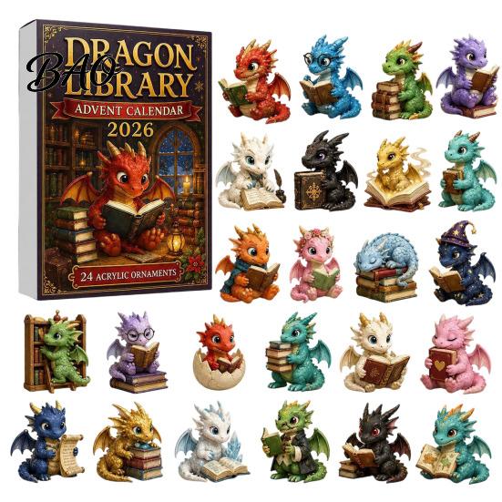 Christmas Tree Decorations Dragon Advent Calendar 2026, 24 Day Bookish Countdown with Cute Gift Sets Mini Acrylic Dragons, Fantasy Book Lover
