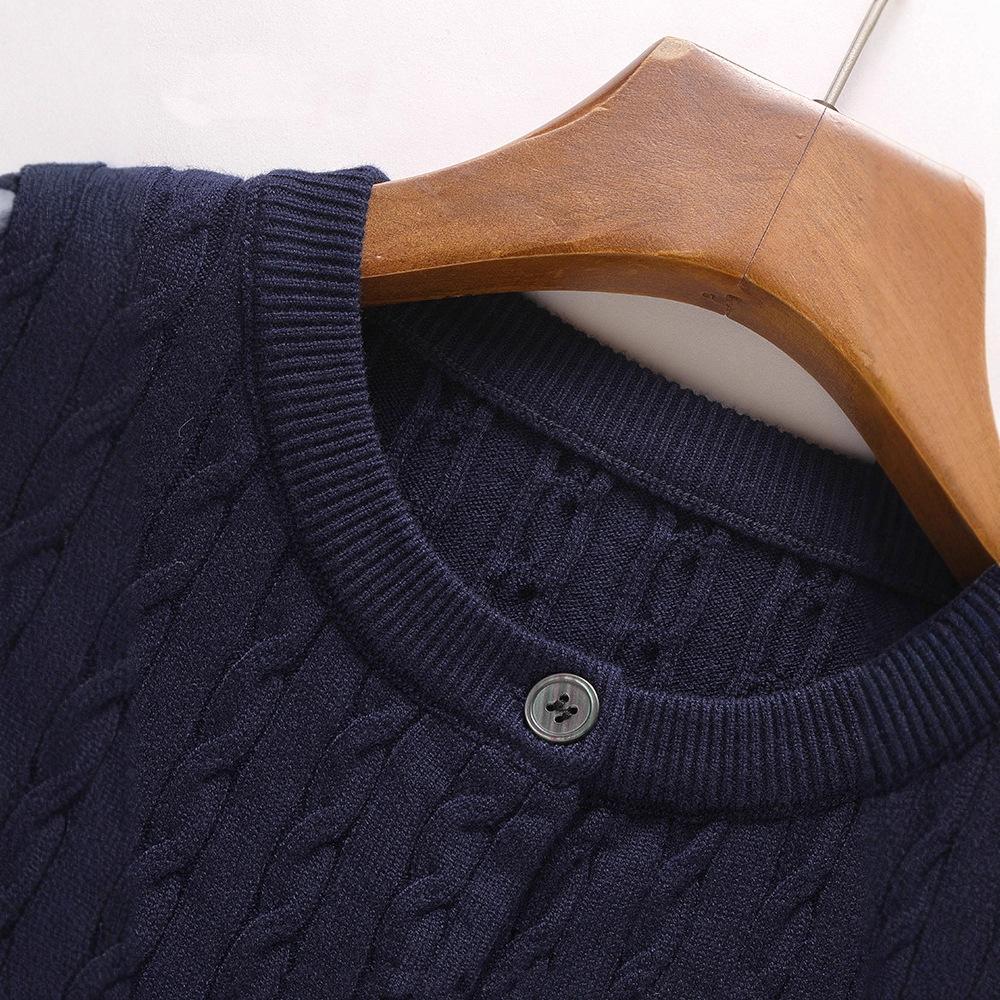 Women's Cable Knit Cardigan Long Sleeve Round Neck Button Front Solid Color