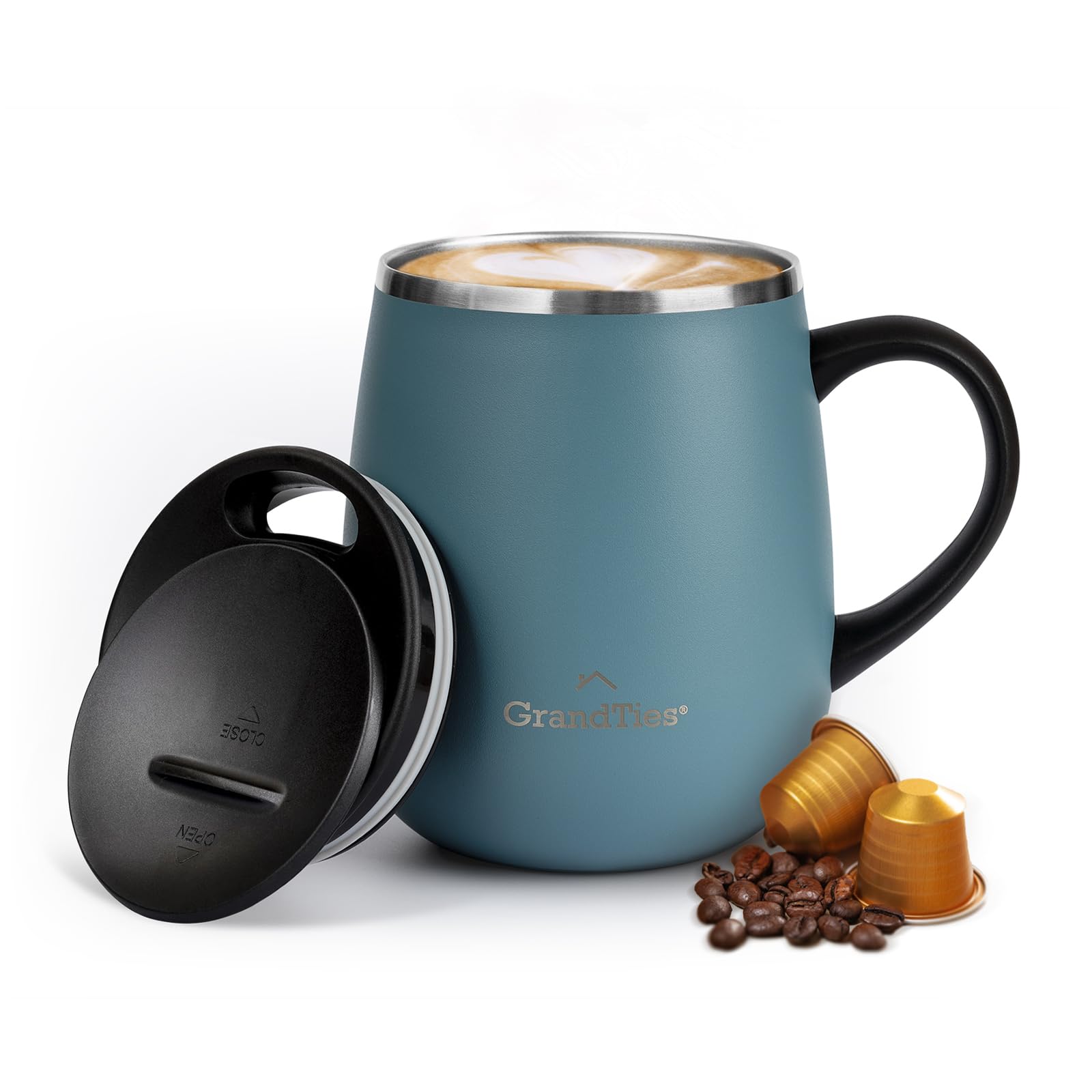 

GRANDTIES 19 colors Premium vacuum insulated mug 460ml Easy to slide lid included Stainless steel double wall vacuum insulated structure Comes with