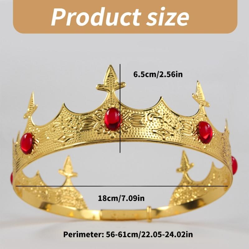 Luxurious Regius Crowns Antique Gold King Crowns Crystal Medieval Headwear for Costume and Performances