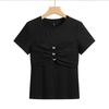 2026 Spring/Summer Butterfly Bead Slim-fit T-shirt: New Arrival, Fashionable Solid Color, Short Sleeve, Korean Style Top.
