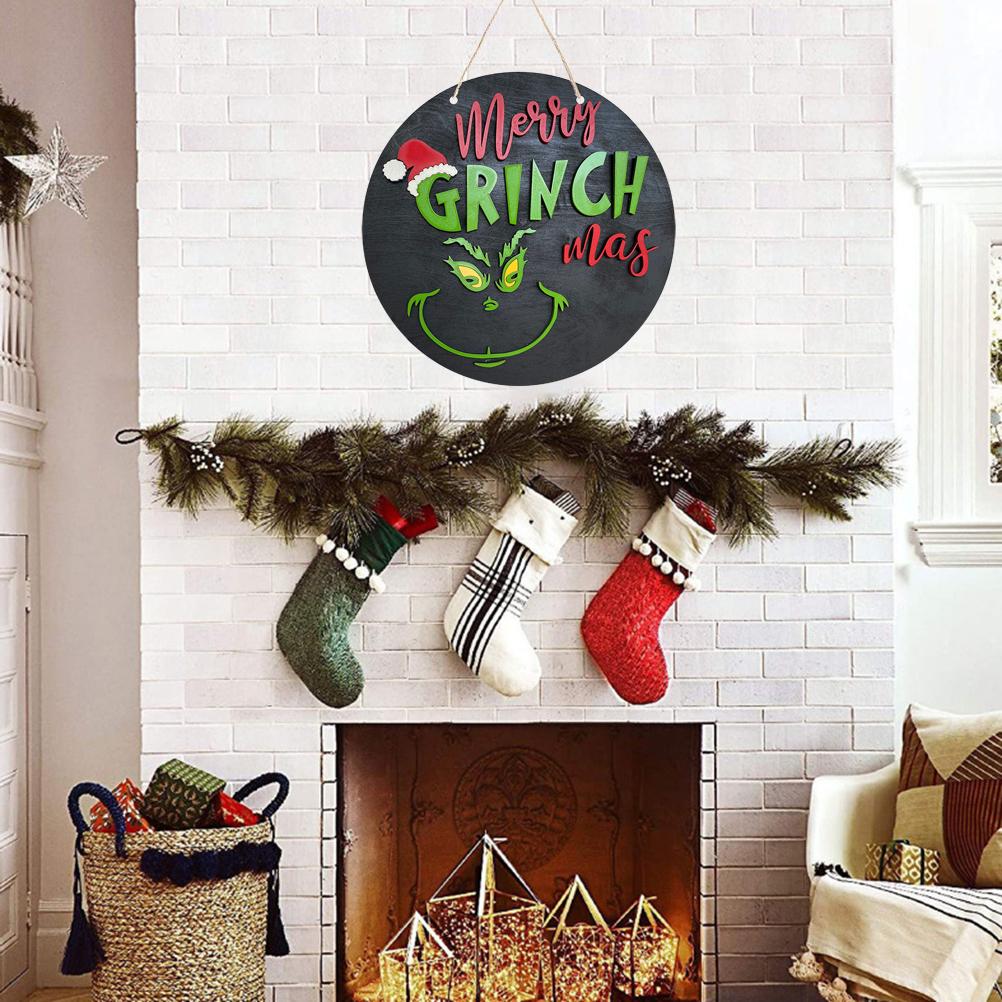 Christmas Welcome Door Sign Green Wooden Wreath for Front Door Wall Porch Indoor Outdoor Decor Party Decorations