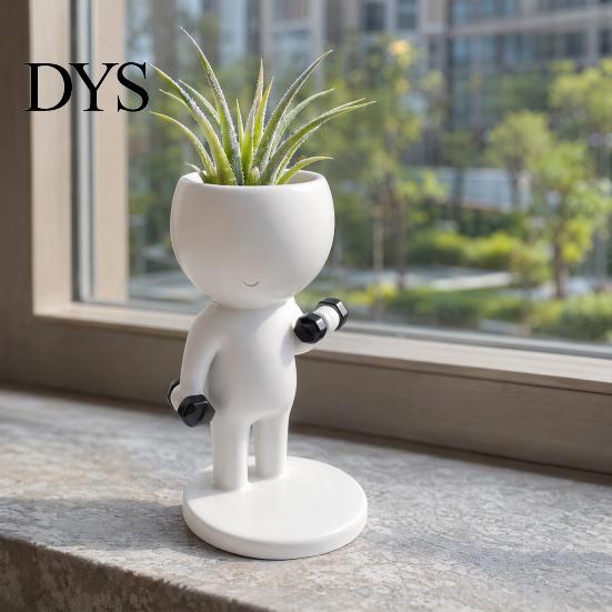 Creative Sports Figure Planter Fun Workout Planter, Modern Resin Treadmill Runner Plant Pot, Dumbbell Succulents Pot Head Design Body Builder Holder,