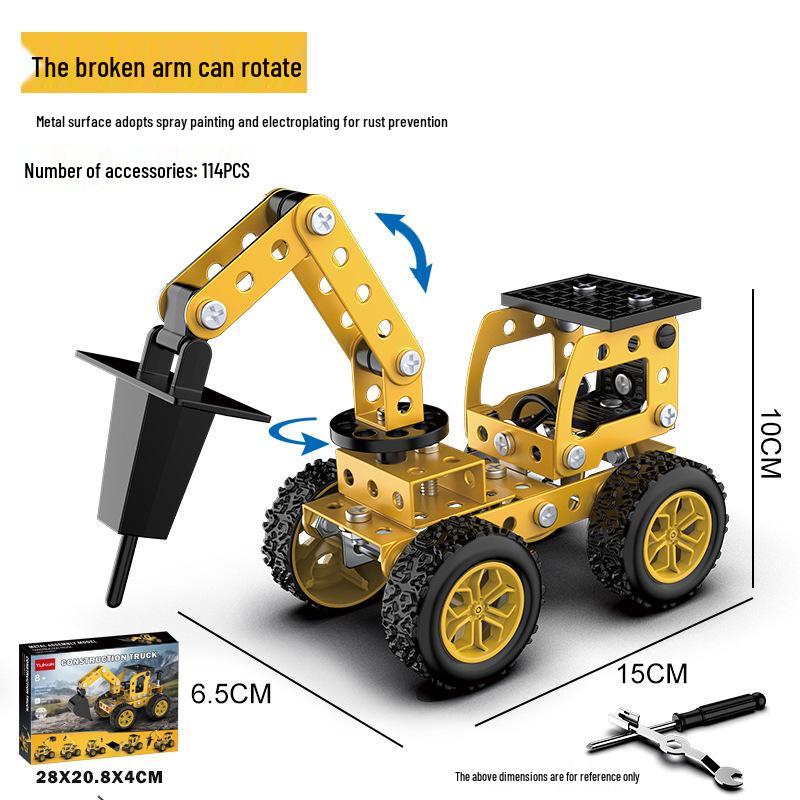 Creative Off-Road Metal Toy Model for Kids: Interlocking Engineering Vehicle