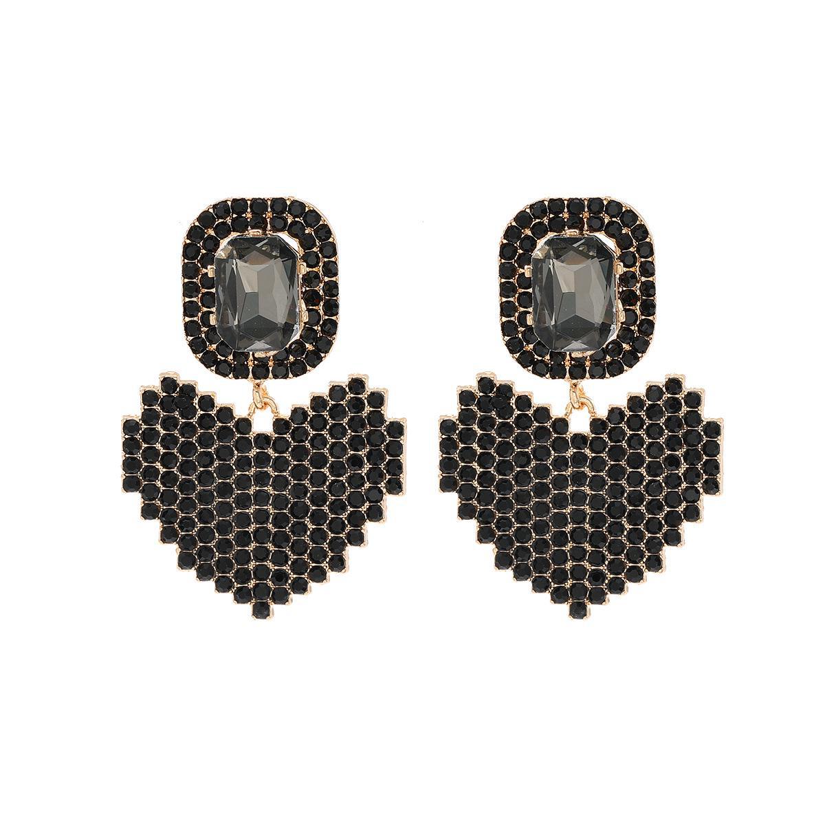 

Elegant Geometric Heart Alloy Earrings with Full Diamond Sparkle - Versatile and Stylish for Daily Wear чорний