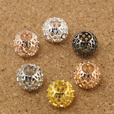 6 pezzi 9*10mm perline di rame a rete cava perline rotonde con foro grande per creazione di gioielli orecchini con collana braccialetto fai da te