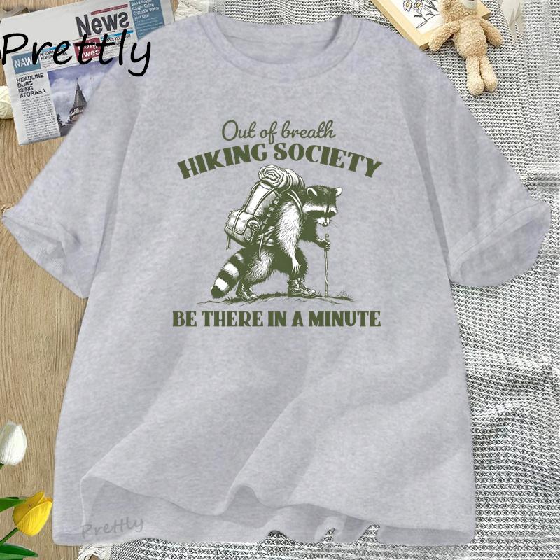 

Out of Breath Hiking Society Raccoon Tshirt for Unisex Women Funny Raccoon T Shirt Nature Y2K Retro Short Sleeve Tees Summer Tops 4XL