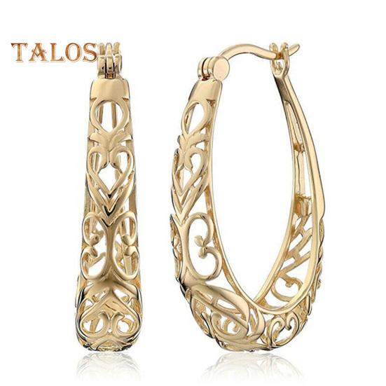 1 Pair Women Hoop Earrings U-shape Hollow Out Floral American Exaggerated Style Hanging Earrings Prom Party Dangling Earrings