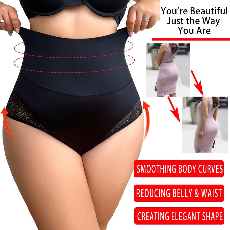 Plus Size Women High Stretch Brief Abdomen Shaping Underwear Sexy Lace Butt Lifter Soft Panties High Waist Shapewear Lingerie