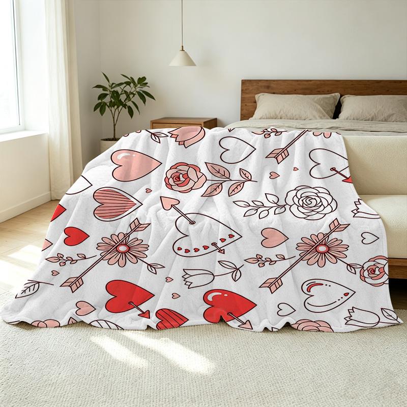 Soft Flannel Blanket Lightweight Cozy Heart Floral Pattern, Warm & Comfy for Home, Better Sleep, Ideal Valentine's Gift