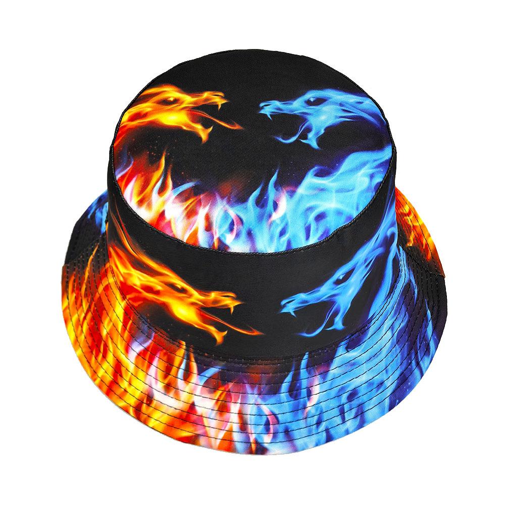 Fire Ice Dragon Print Bucket Hat, Unisex Gothic Style Fisherman Cap, Summer Sun Protection Panama Sunshade Hat for Outdoor Beach