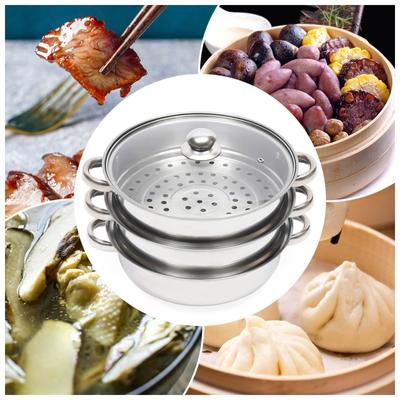 3 Tier 28cm Food Steamer Stainless Steel Vegetable Meat Cooker Food Steamer Kitchen Cookware with Glass Lid