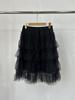 2026 Women's Grey Layered Mesh Cake Skirt with Elastic Waist - Korean Style