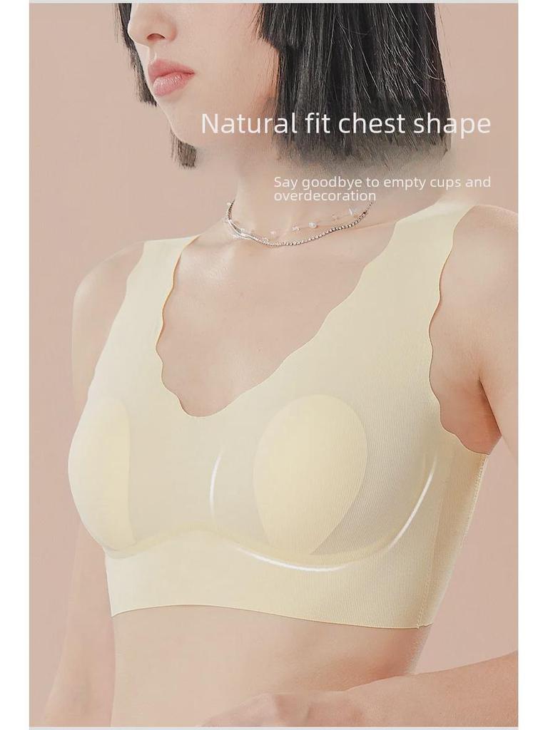 Summer Thin Seamless Rabbit Ear Bra Set for Women - Small Cup, Ice Silk, Wave Edge Design