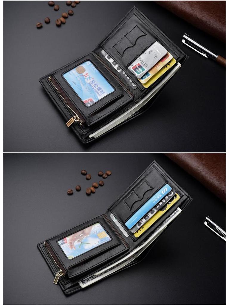 Men's Korean Style Short Trifold Wallet - Large Capacity Leather Wallet with Multi-Card Slots (2019 Edition)