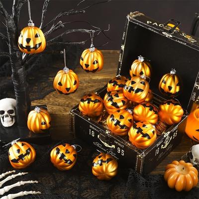 12 buc Bile de dovleac de Halloween Colorate Mat Finisaj Galvanizat Design Pictat Manual Bile de Crăciun Formă Pandantiv Bilă Colorată