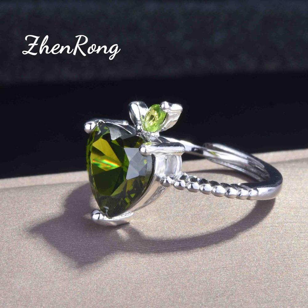 Natural Looking Peridot Open Ring with Heart Apple Design Trendy Women Accessories