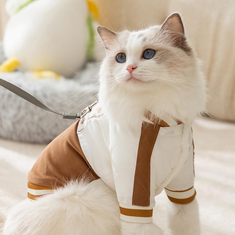 New cat clothes, cute bear baseball clothes, cats, puppies and dogs, warm in autumn and winter, can pull two-legged cotton-padded clothes