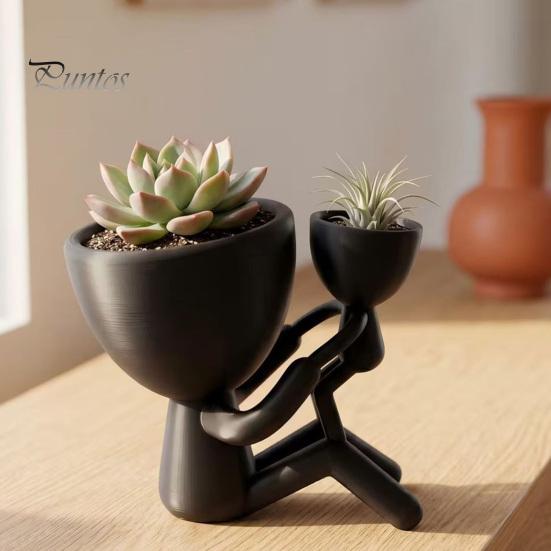Cute Desktop Landscape Planter 3D Printed Mother Child Embracing Planter, Modern Minimalist Dual Succulents Multi Functional Storage Holder