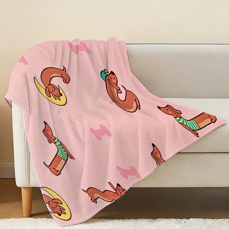Lightweight Flannel Throw Blanket – Cartoon Dachshund Print, Soft & Cozy Warm Blanket for Home Lounge, Christmas & Halloween Decor