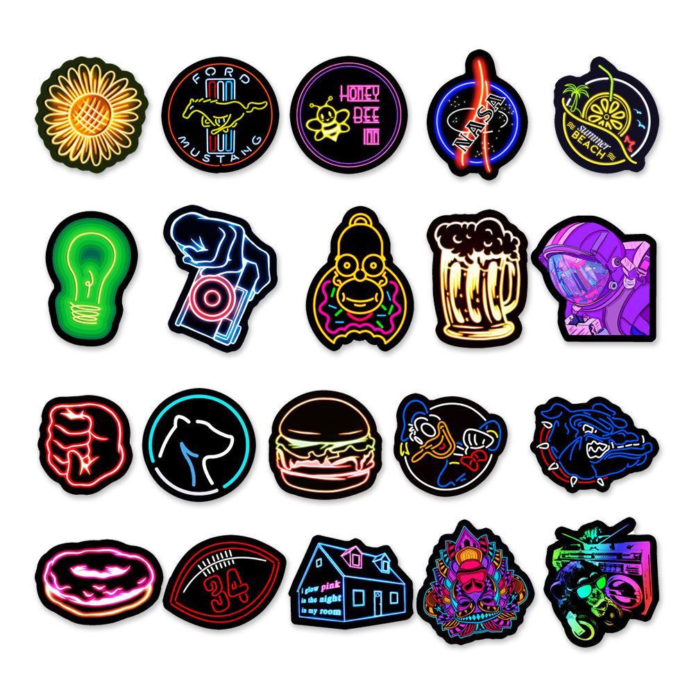50 Set of Fourth Neon Doodle Stickers Car Mobile Phone Water Cup Decorative Stickers Waterproof