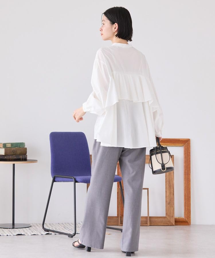 American Holik Casual Back Frill Band Collar Shirt for Women, Off-White