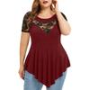 Plus Size Women Floral Lace Asymmetric Three Quarter Tops Blouse