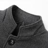 Men Woolen Coat Stand Collar Solid Color Windproof Autumn Winter Thicken Trench Coat Overcoat Business Windbreaker Streetwear