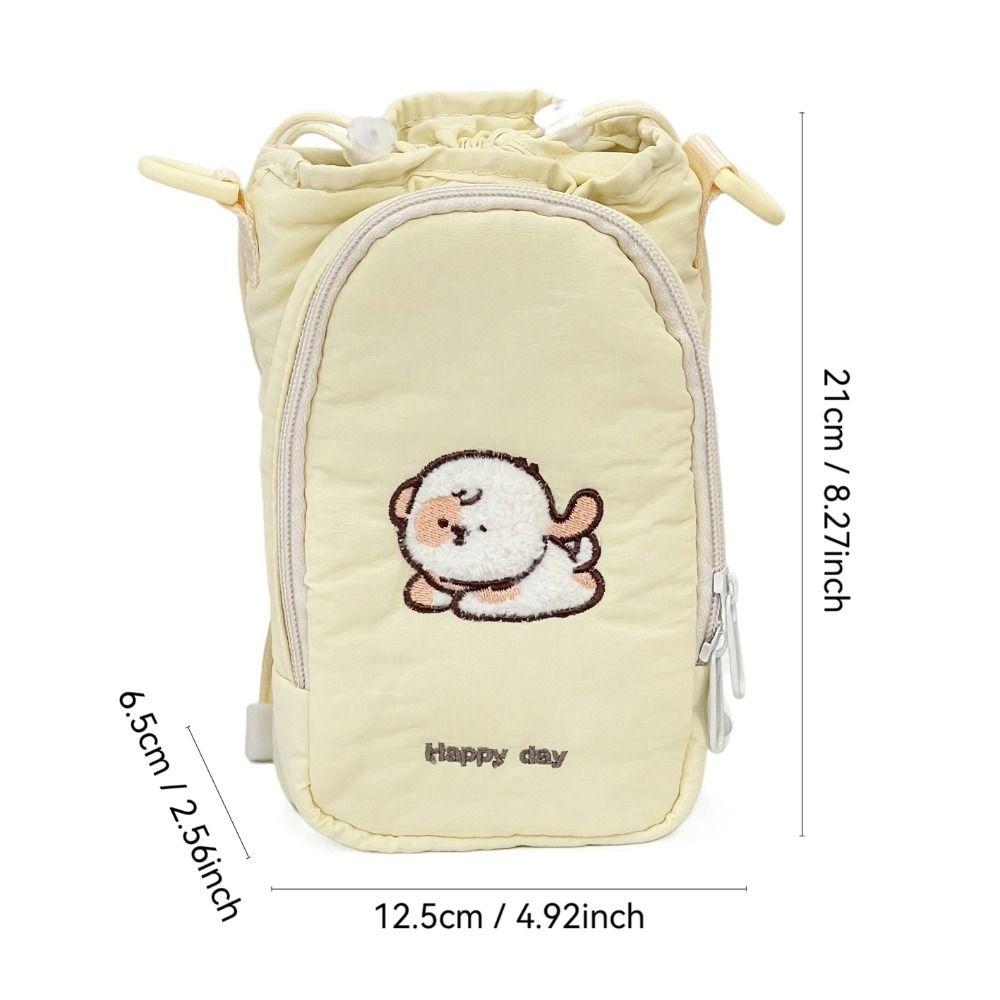 Cute Puppy Water Bottle Storage Bag Drawstring with Strap Sport Shoulder Bag Waterproof Portable Phone Pouch Cup Accessories