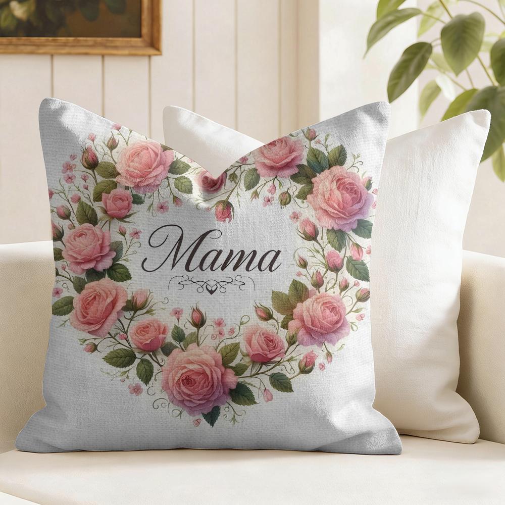 Happy Mothers Day Cushion Cover Summer Linen Pillow Case Organic Fabric Cushion Cover Double-Sided Print Sofa Home Decor