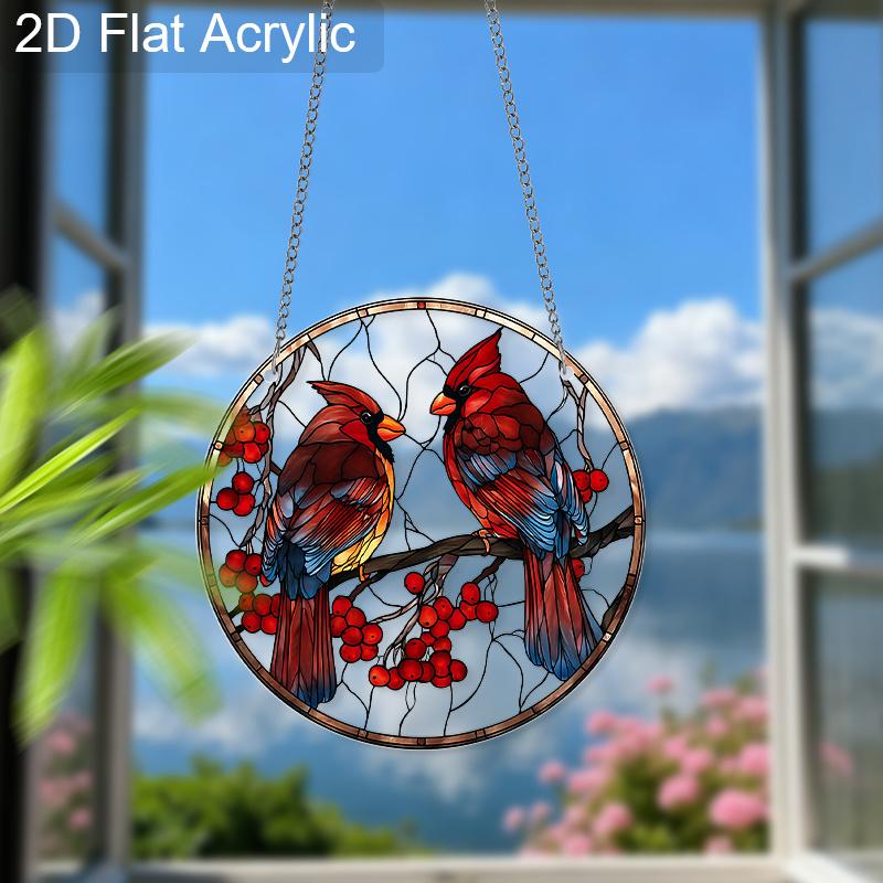 Acrylic Cardinal Bird Suncatcher Stained Glass Effect Window Hanging Ornament Bird Lover Gifts for Mom Grandma