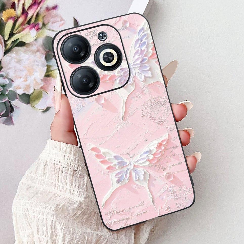 Cover For Infinix Smart 8 X6525 Back Casing Smart8 Colorful Butterfly Flower Luxury Painting Phone Case Transparent Soft TPU