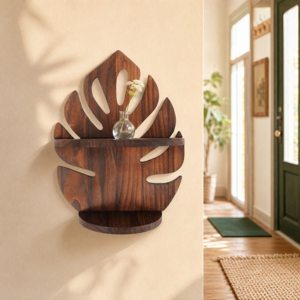 Decorative Wooden Monstera Shelf Rustic Photo Frame Storage Rack Wood Display Shelf Office