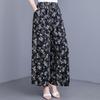 Women's Plus Size Cotton Silk Printed Wide Leg Pants, Elastic Waist Casual Summer Trousers (XL-5XL)