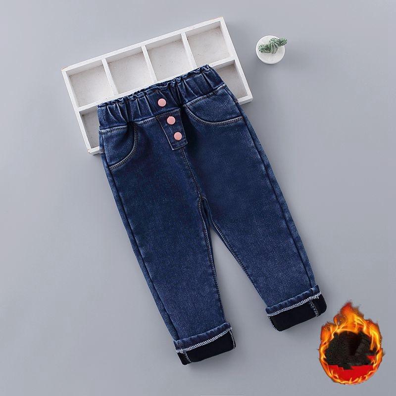 

Осенние и зимние флисовые джинсы для девочек, верхняя одежда, джинсы с завышенной талией в корейском стиле с длинными ушами, модные брюки для девочек в корейском стиле 110