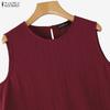 ZANZEA Rochie Casual de Vară Femei cu Gât Rotund, Largă, Fără Mâneci