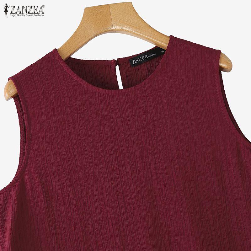 ZANZEA Rochie Casual de Vară Femei cu Gât Rotund, Largă, Fără Mâneci