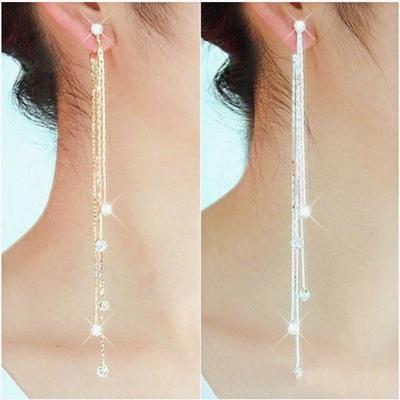 1pcs Women's Linear Long Tassels Diamante Dangle Party Eardrop Earrings