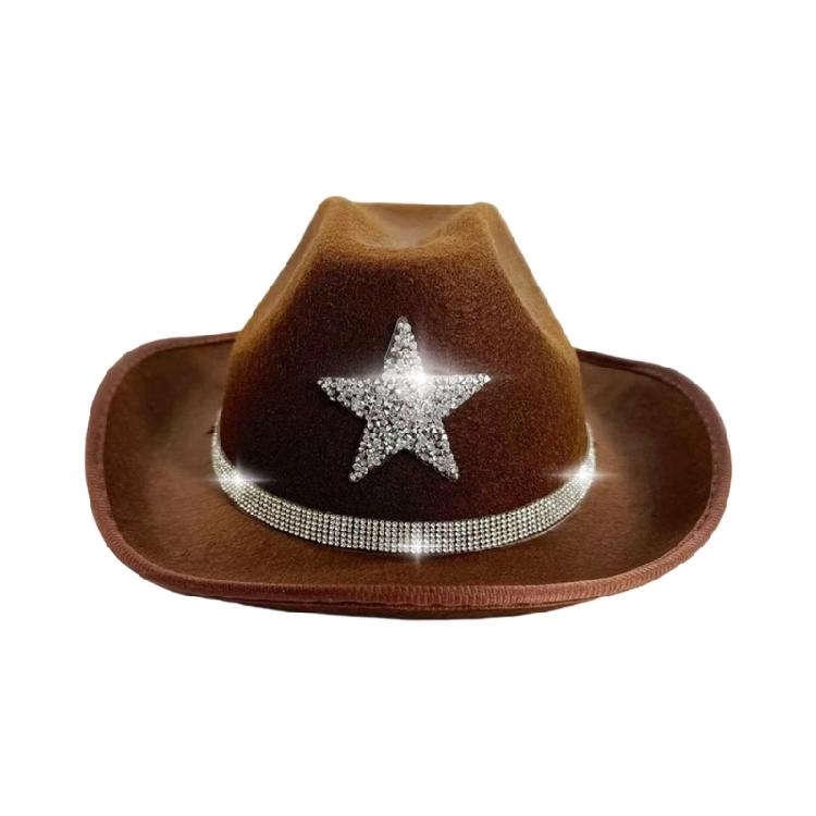 

Rhinestones Star Cowboy Hats For Children Cosplay Western Hat for Kids Outdoor Party Role Playing Game Essential глибокий кавового кольору